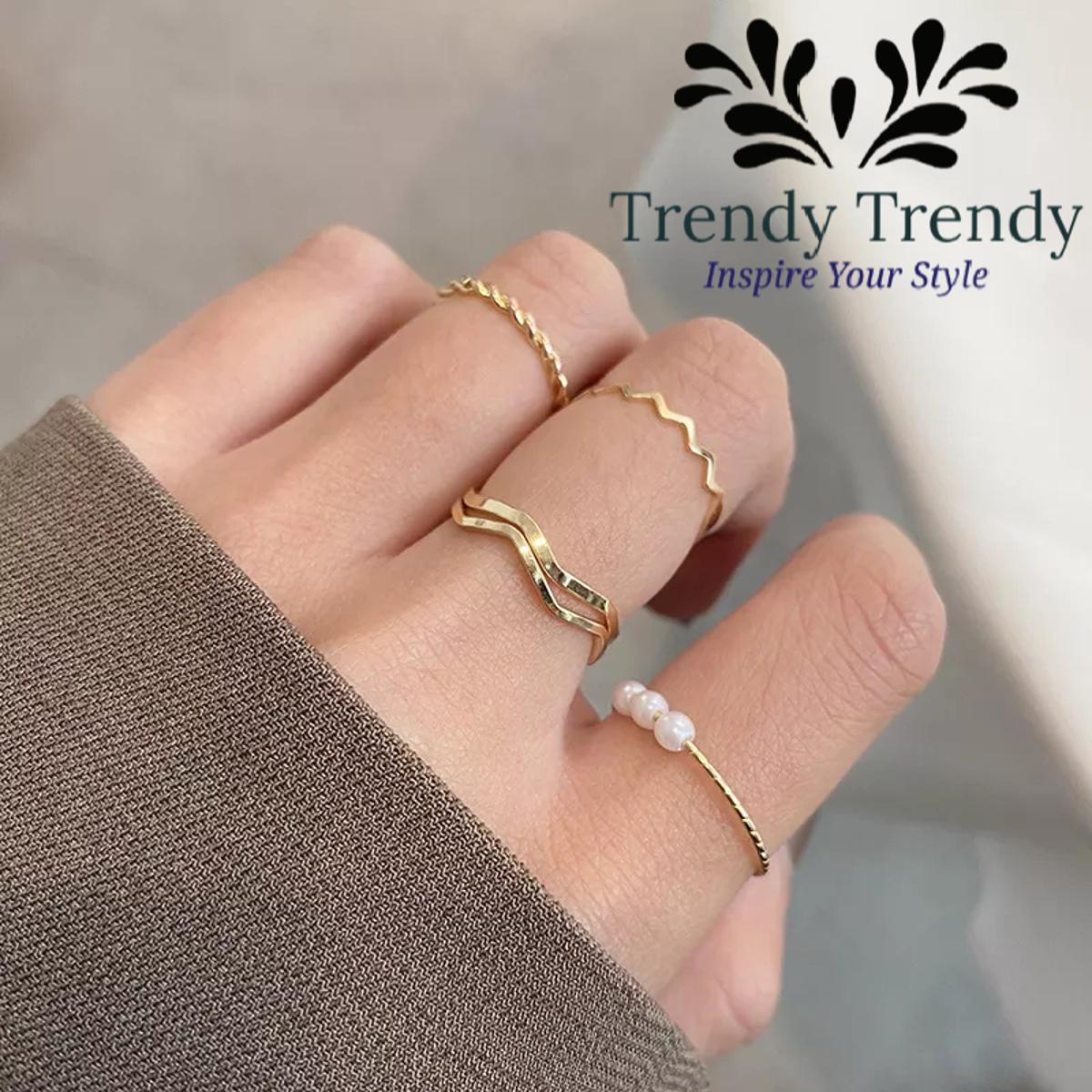 Trendy Trendy Korean Pack of 5 Rings For Girls Set Korean Design Rings Set For Girls Valentines Day Gift For Lovers Girl