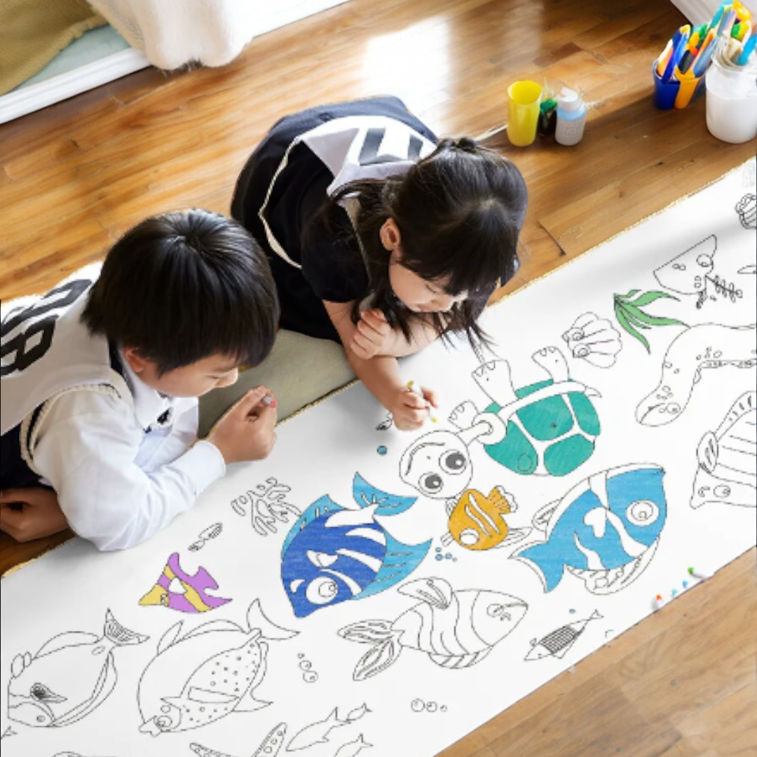 Roll painting paper board- Space Food Animal Canvas Children's Drawing Roll DIY Coloring Paper Roll Color Filling Graffiti Paper-cut Painting School