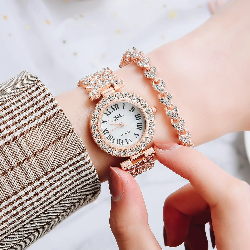 Full Rhinestone Steel Belt Ladies Watch Roman Face Stars Temperament Business Women's Watch Bracelet Watch