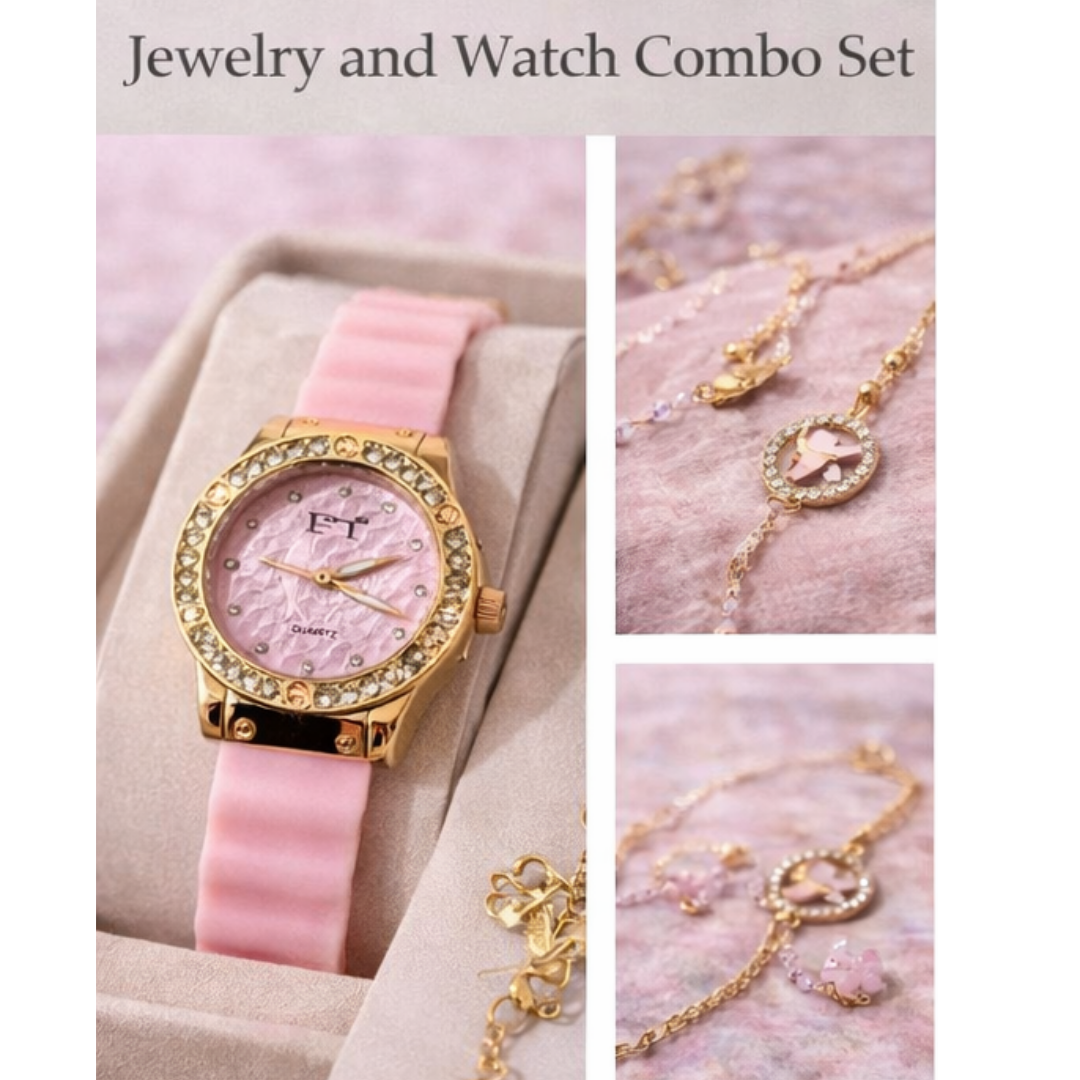 ⌚💎 Jewelry & Watch Combo Set for Women – Elegant Matching Gift Set