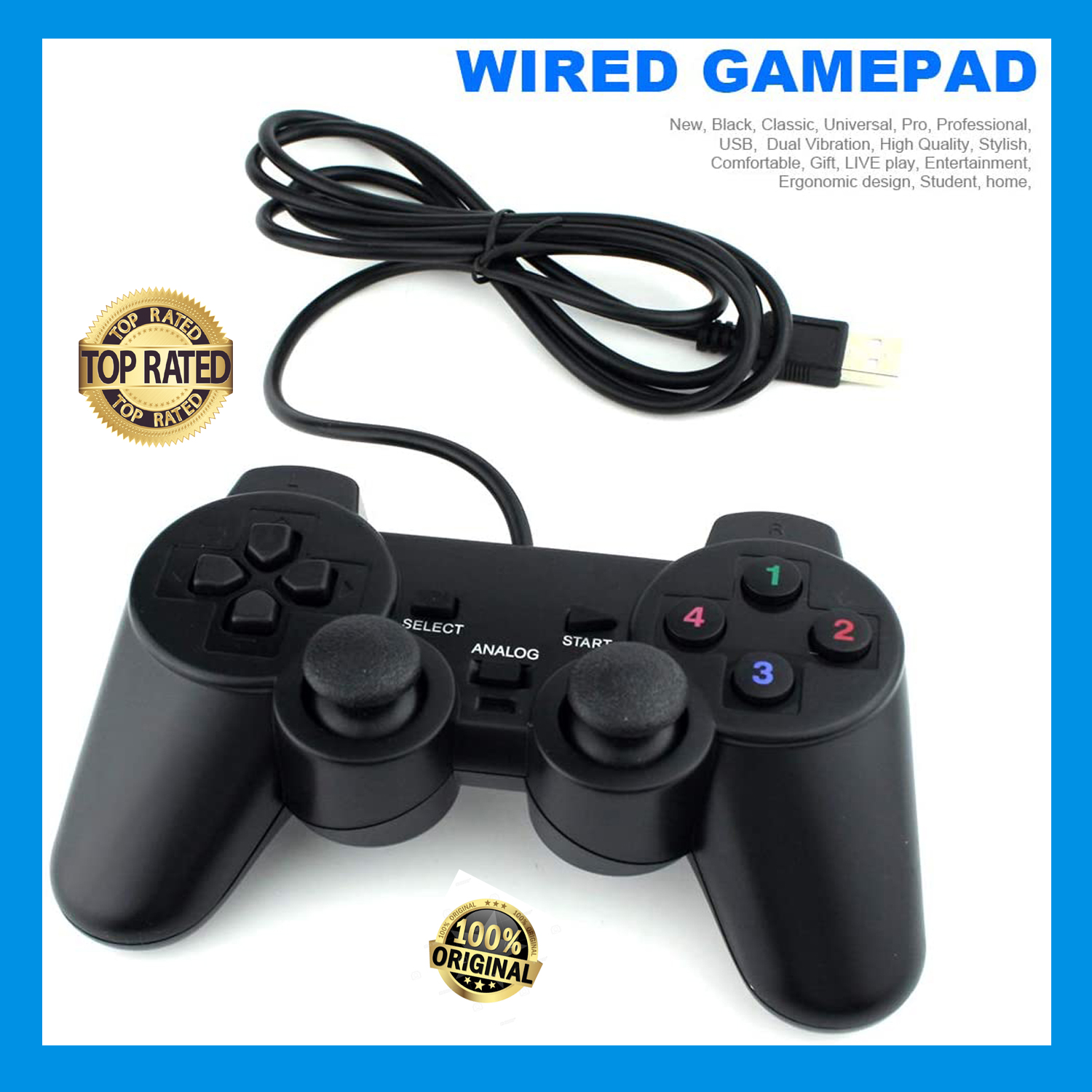 JoyStick Wired USB 2.0 Black Gamepad Joystick Joypad Game Controller For PC Laptop Computer For Win7/8/10 XP