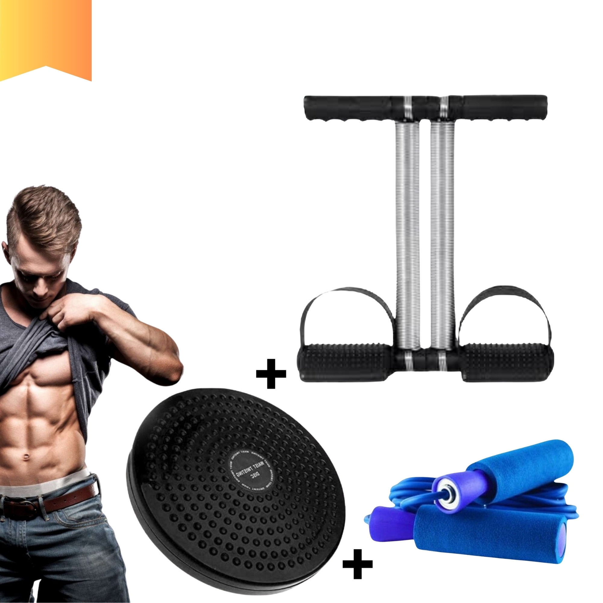 COMBO DEAL OF DOUBLE SPRING TUMMY TRIMMER +TWISTER PLATE + JUMP ROPE FOR WORKOUT