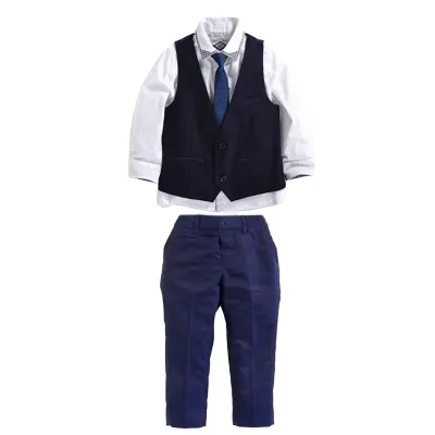 Baby Boys 4pcs Gentleman Suits, Tuxedo Waistcoat + Tie + Shirt +