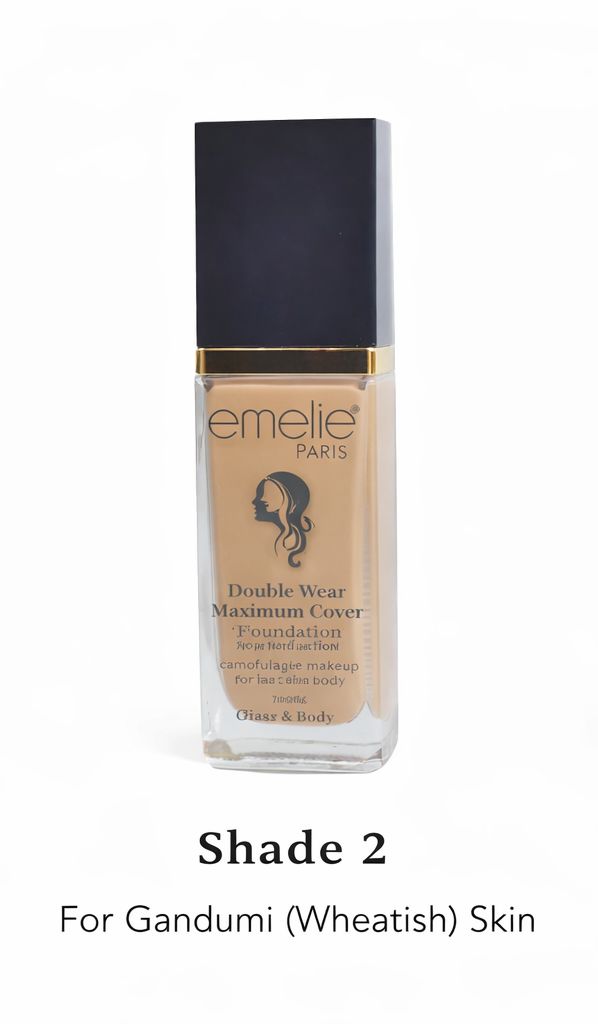 Emelie Double Wear Maximum Cover Foundation – Full Coverage Long Lasting Makeup Base – Oil Control Matte Finish Liquid Foundation for Smooth Flawless Skin