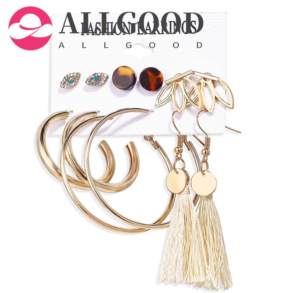 【ALLGOOD】Fashion Bohemia Gold Flower Earrings Set Geometric Hollow Drop Earring Women Jewelry