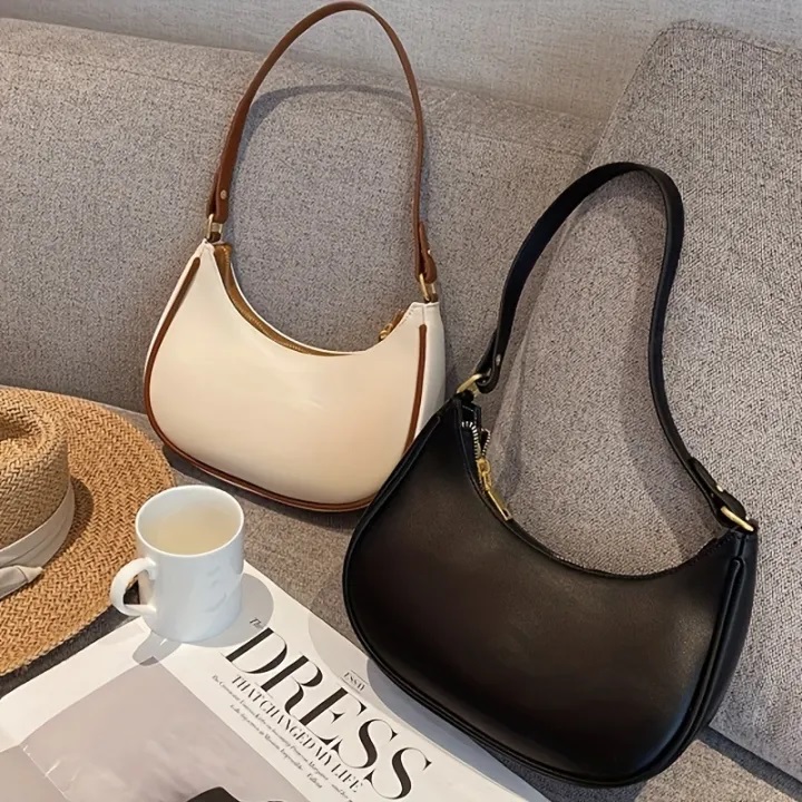 Elegant Style Solid Color Shoulder Bag for Women  Elegant Underarm Hobo Clutch  Casual Trendy Crescent Purse, Handbags for girls