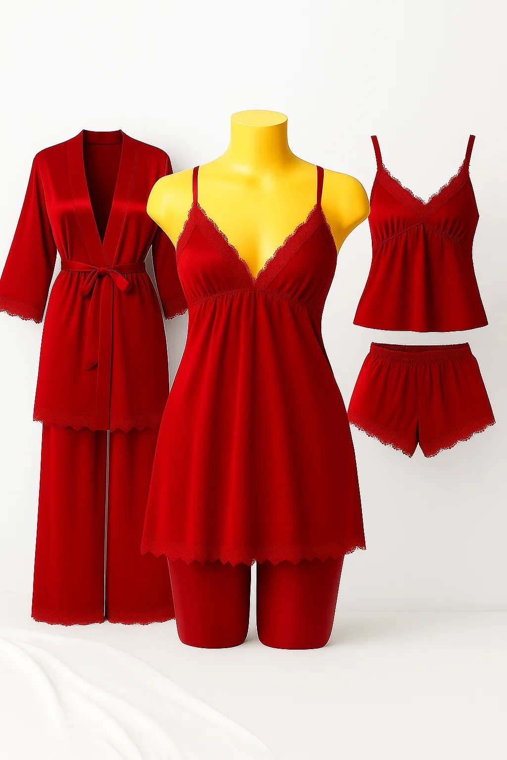 Nighty Sleepwear Silk Satin night dress Lingerie Set With Robe and Short Gown , Night Wear For Women , Beautiful Night Dress , Sleepwear Nighty Bridal for Ladies and Girls for Night Wear