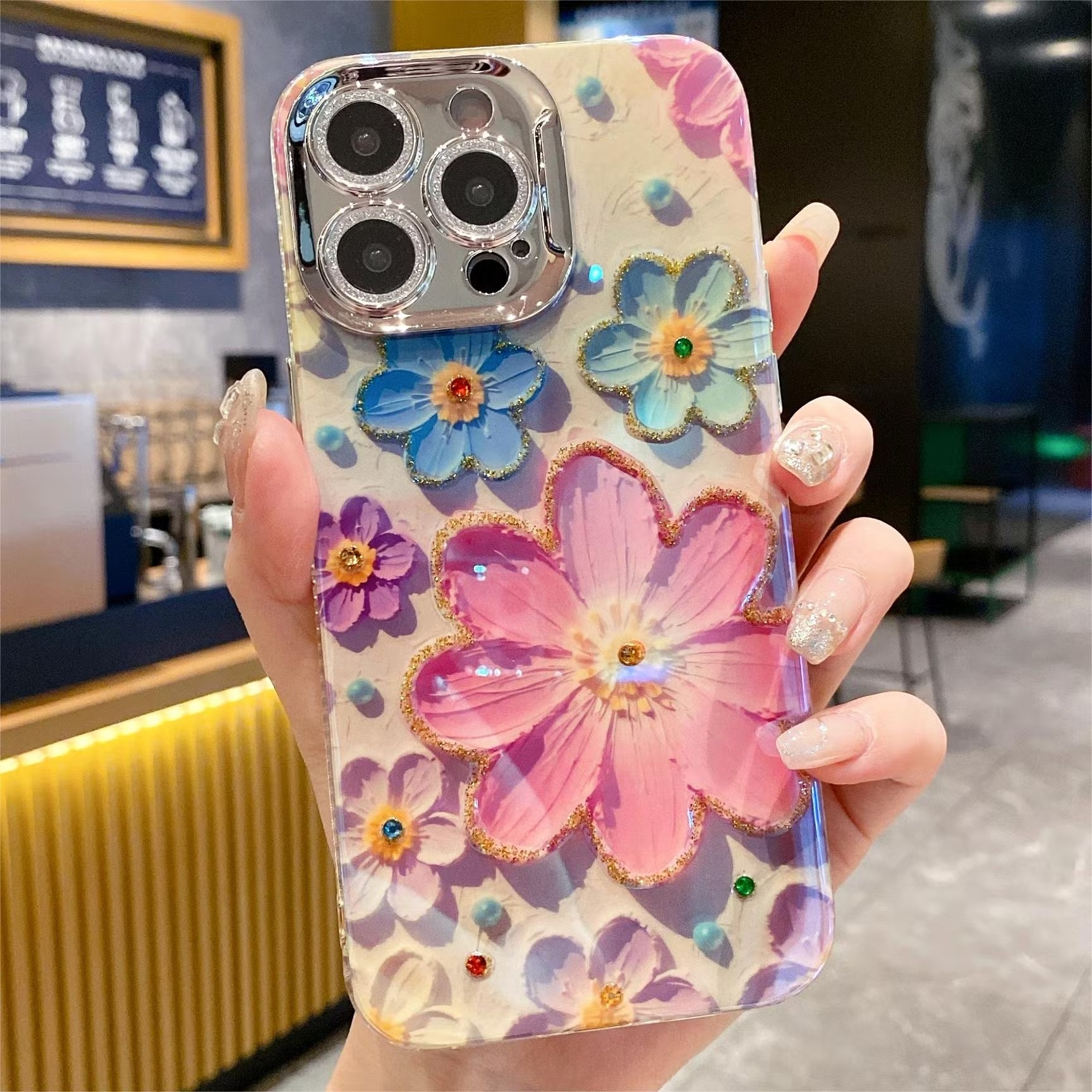 Floral 3D Gem Work Smartphone Case for XR, 11, 12, 13, 14, 15 16 Models