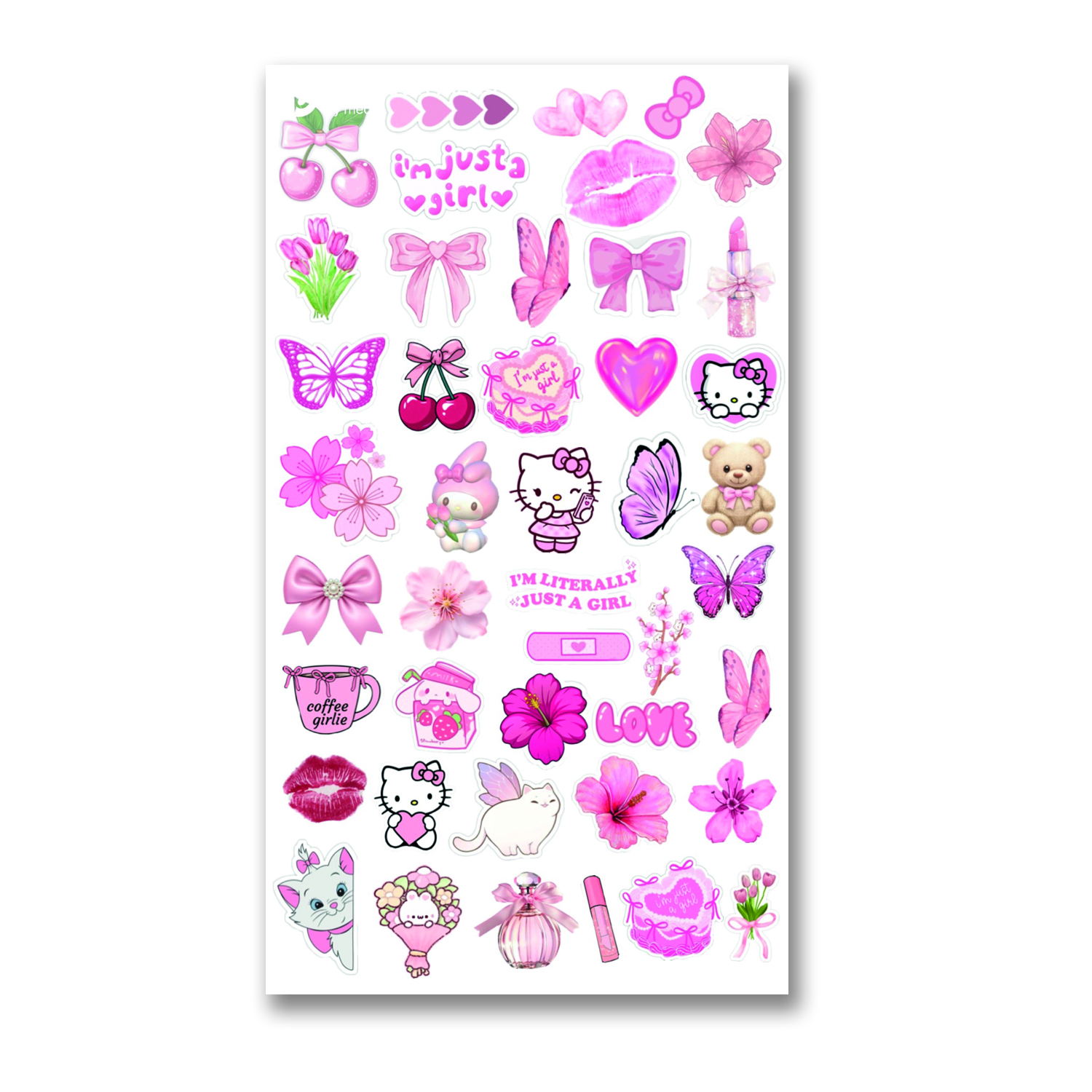 A4 size (21x30cm) Uncut cute pink pookie Hello kitty sticker sheet, cool Stickers for journal, scrapbook, mobile cover, laptop, journals, books, phone cover, dairies