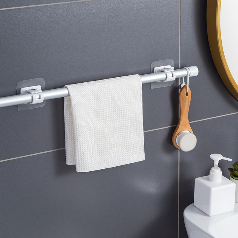 Curtain Rod Holder, Self-Adhesive Curtain Rod Holder, Wall Brackets, Towel Rods, Hooks, for Bathroom, Kitchen and Living Room, Transparent