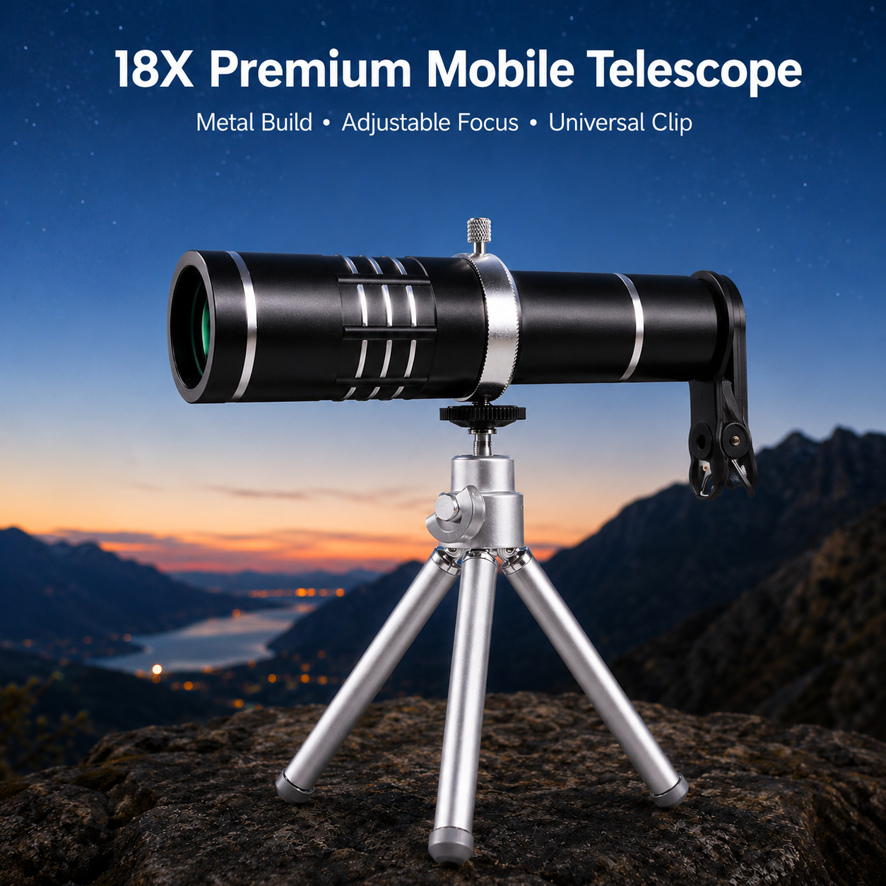 18X Zoom Lens for Mobile Phone With HD Telephoto Camera Lens Premium Metal Aluminium Zoom Lens for Photography Video Recording Bird Watching Travel Compatible With All Smartphones | Mobile Camera Zoom Lens Kit