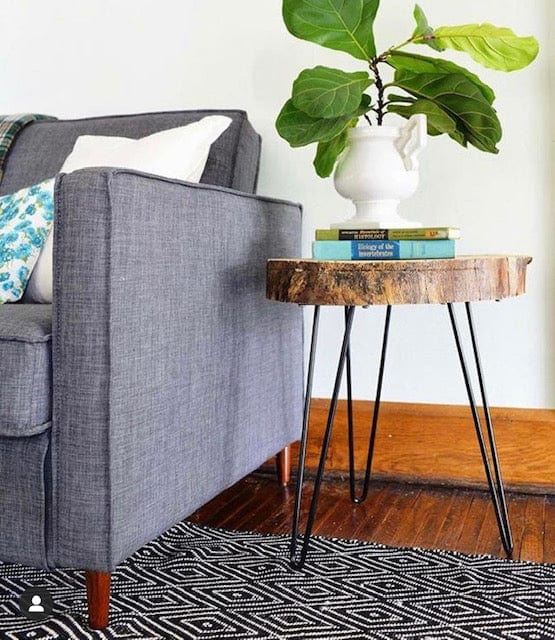 Small Round Side Table | Sofa Side Table & Bedside Table | Natural Live Edge Sheesham Wood | Metal Hairpin Legs | Drawing Room Corner Accent Table | Rustic Handmade Pakistan