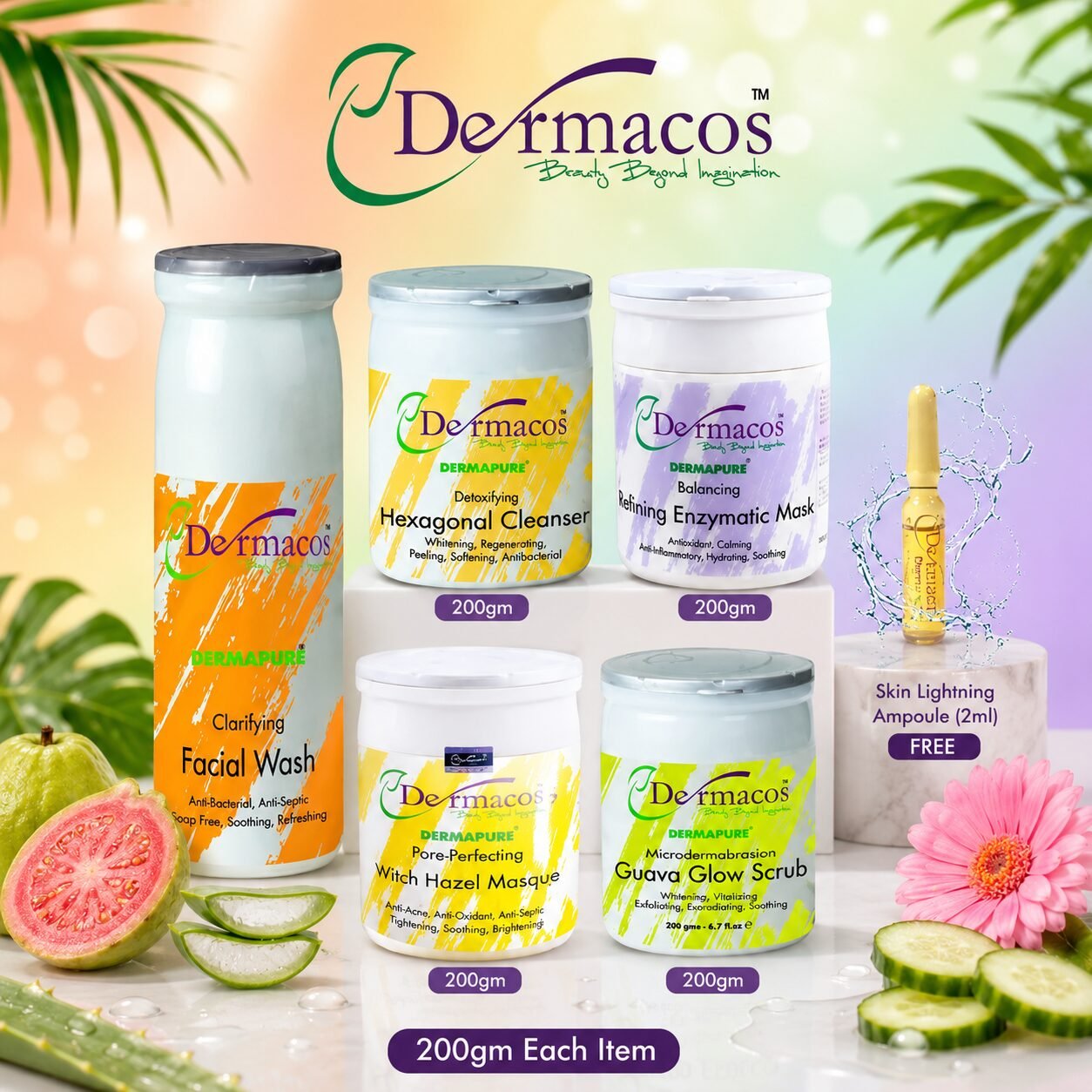 Radiance Boost Facial Kit (200ml Each) Pack of 5 + Skin Brightening Ampoule (2ml) | Personal Care Set