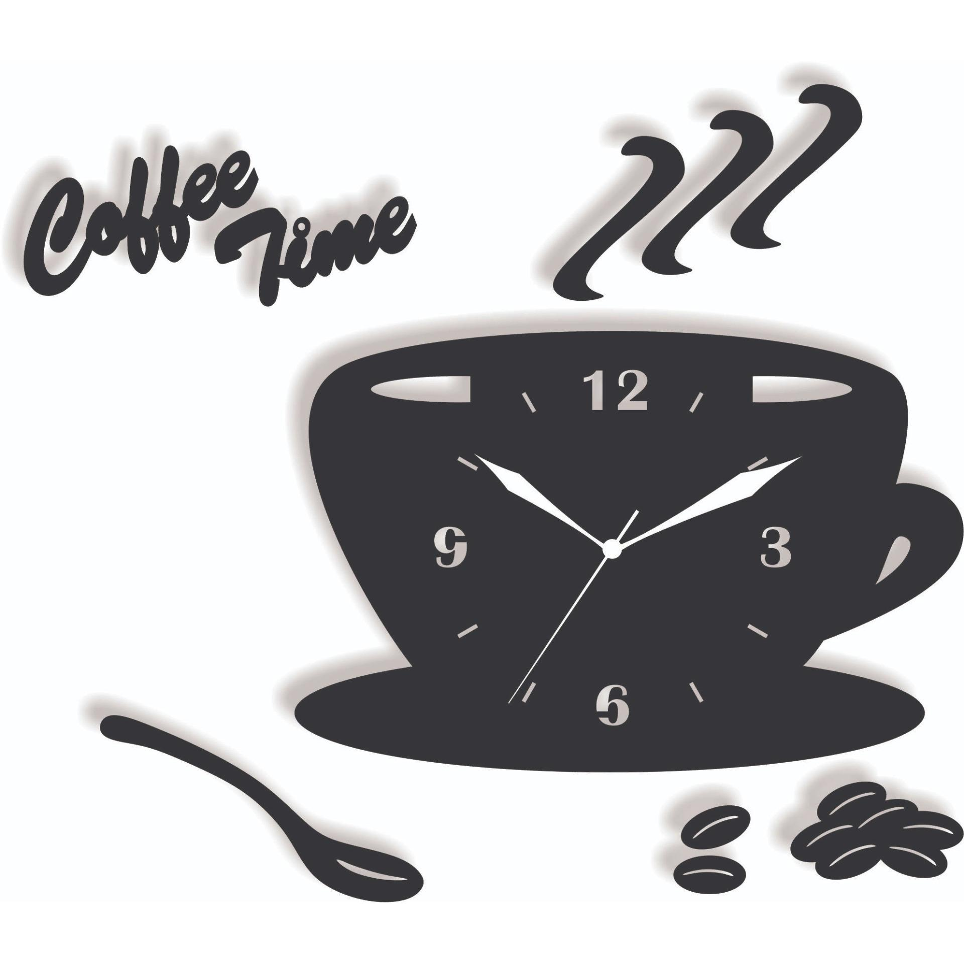 Coffee Cup 3D Laser Black Wooden Wall Clock