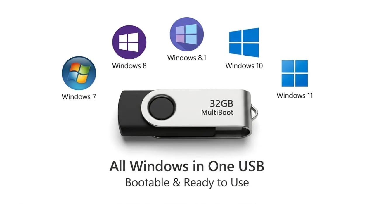 32GB MultiBoot USB – All Windows (7, 8, 8.1, 10, 11) Pre-Activated _ Bootable Flash Drive