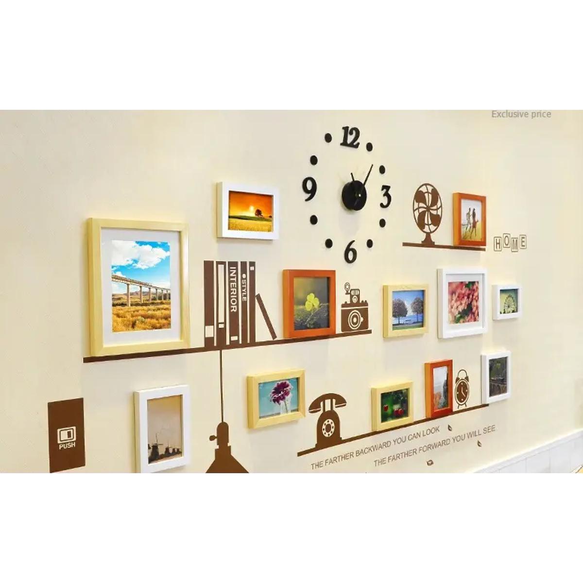 Wooden Photo Frames With Acrylic Wall Clock And Antique Design