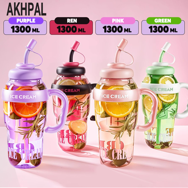 AKHPAL 1300ml Bottle Cartoon Plastic Water Bottle Sport Drink Tumbler Large Capacity Exercise Drinking Cup
