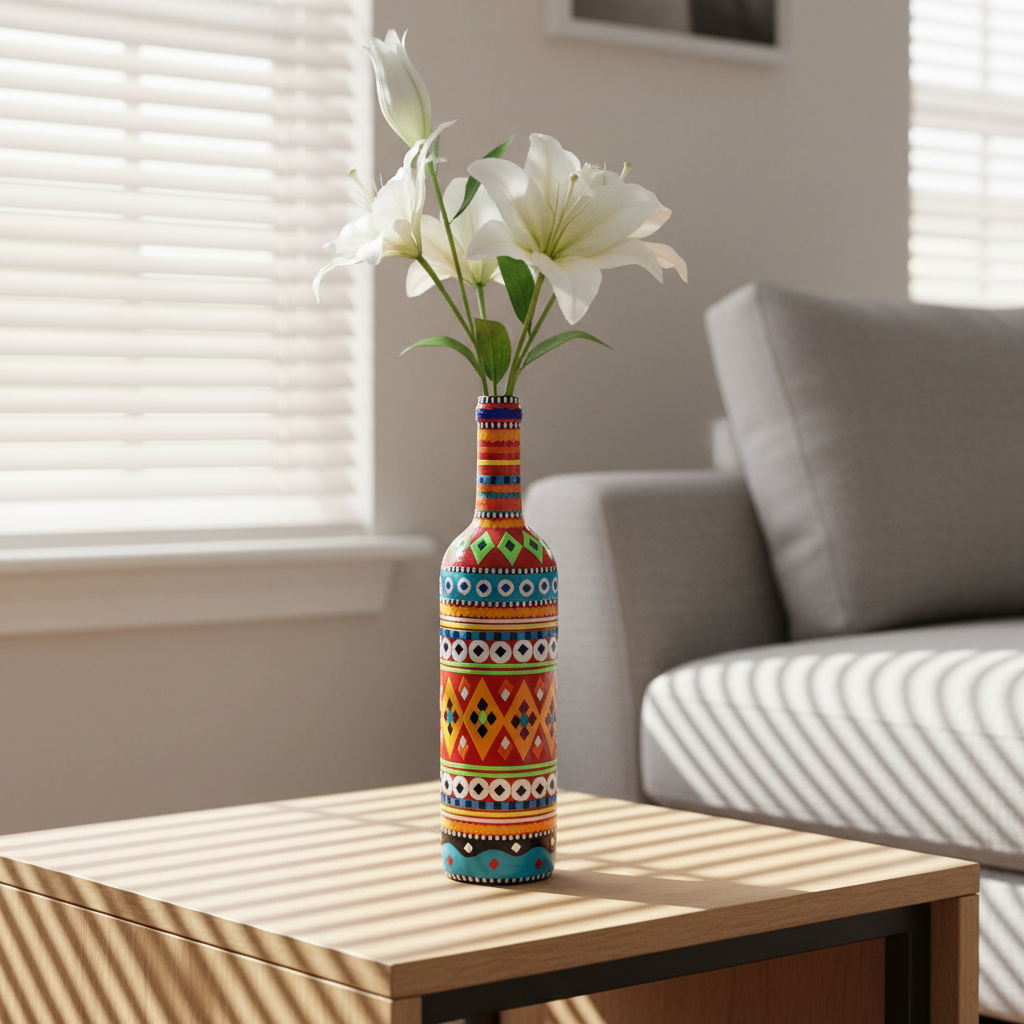 Vases for Home Decoration – Truck Art Glass Bottle Artistic Vases & Vessels | Unique Truck Art Decoration Glass Bottle for Table, Shelf & Living Room Decor(750 ml)