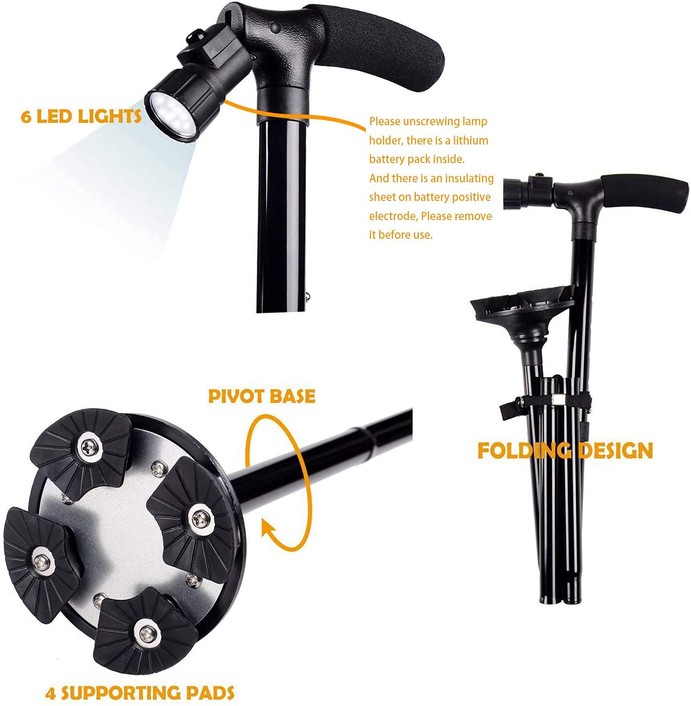 Portable Folding Walking Stick with Led Light Aluminium Handle Dependable Professional Walk Stick For Old Gentleman, Old People, Walking Stick For Old ...