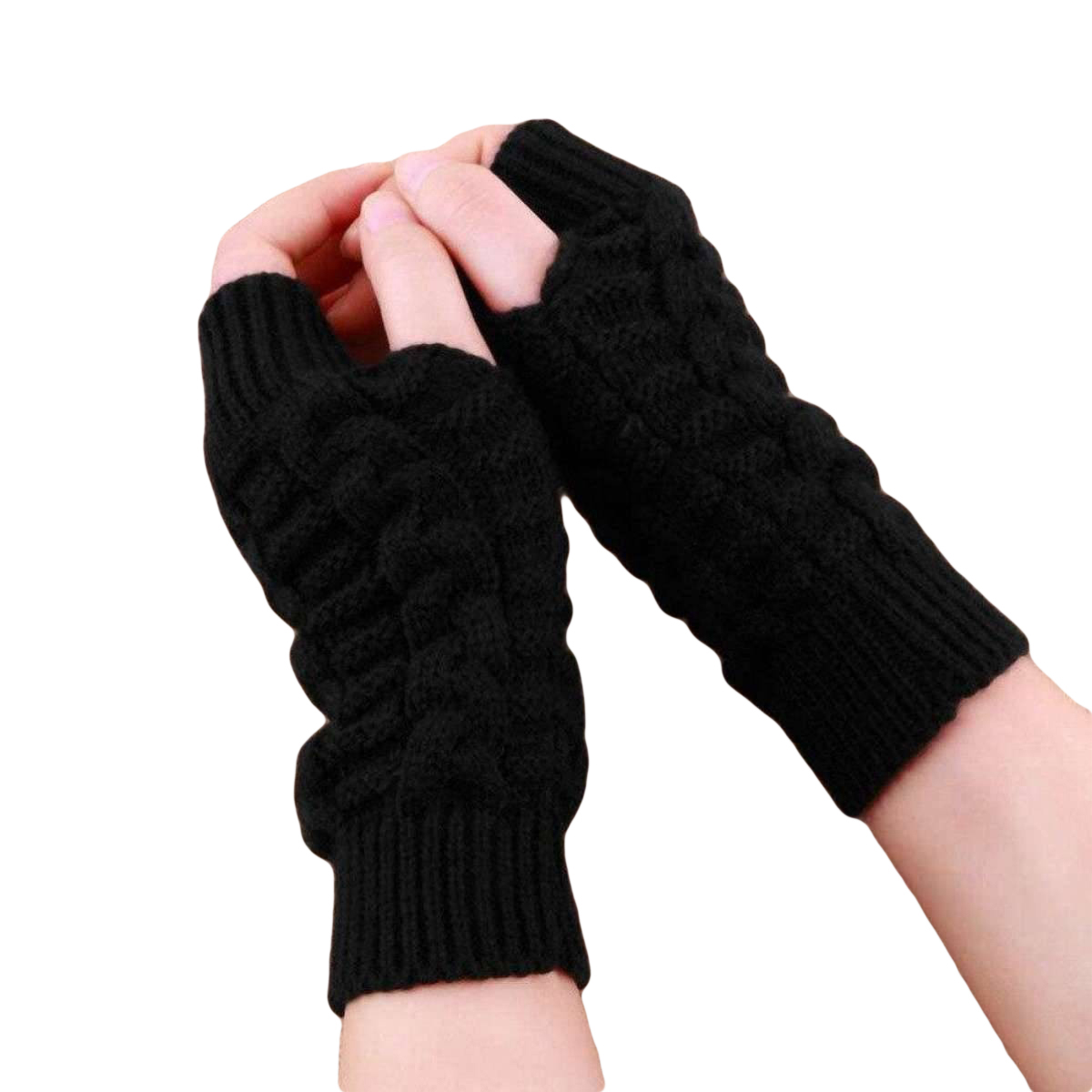 Fingerless Winter Gloves Warmth Long Stretchy Mittens Women Knitted Arm