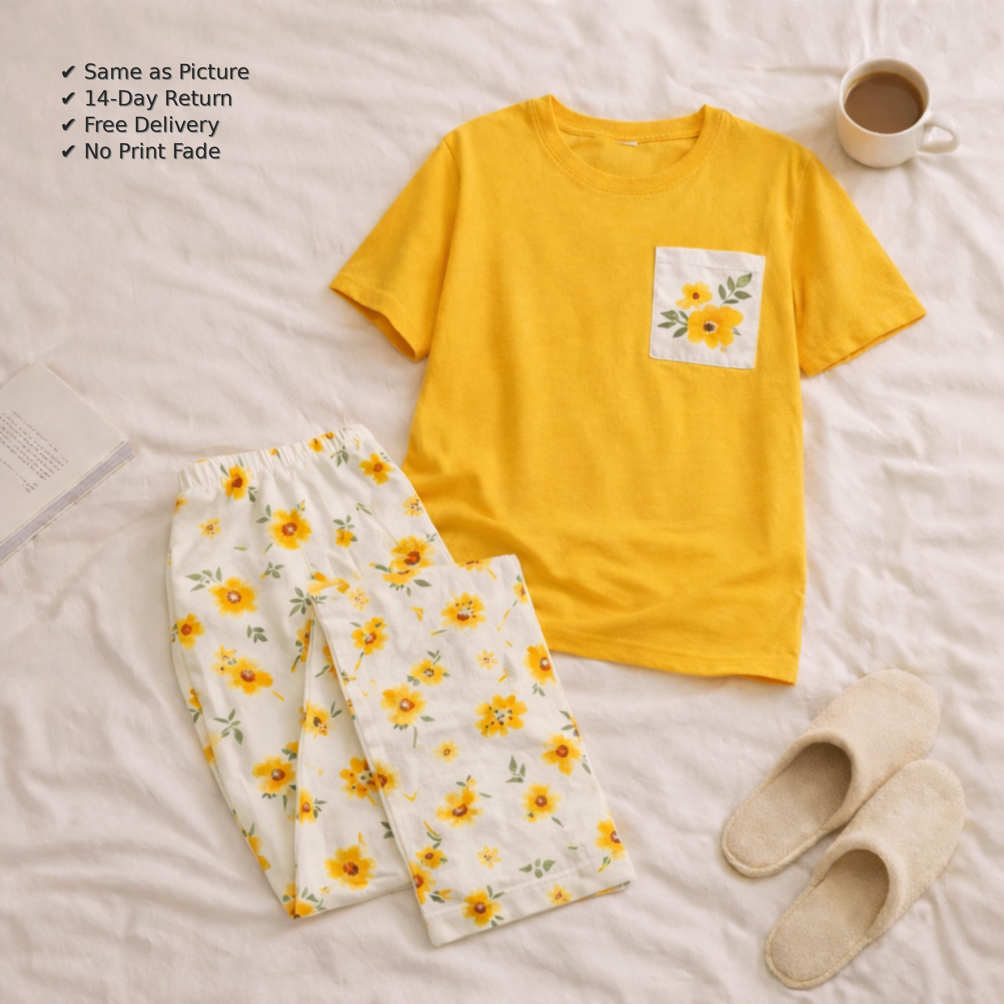 Premium Cotton Night Suit for Women & Girls | Soft Summer Sleepwear T-Shirt & Floral Pajama Set | Comfortable Loungewear & Night Dress for Ladies price in Pakistan