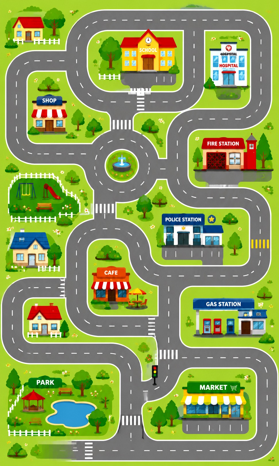 City Map Vehicle Road Track Floor Play Mat with Metal Cars – 36 x 24 Inch Waterproof Flex Playmat for Kids Boys & Girls, Cartoon City Town Road Activity Mat for Learning, Pretend Play & Educational Fun