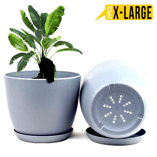 Extra Large Plant Pots With Drainage 2 pc Ideal For Indoor Planters