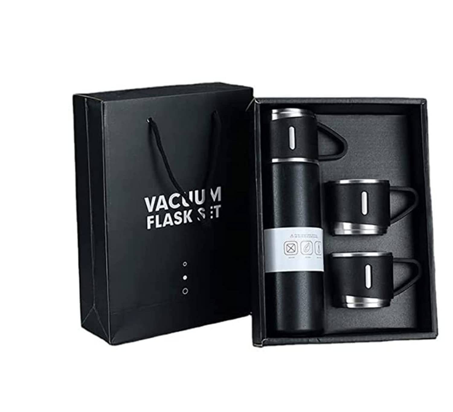 Double-Wall Stainless Steel Vacuum Thermos Flask 500ml Insulated Hot And Cold Steel Bottle Thermos Water Bottle Gift Set Premium Quality Steel Vacuum Flask Set with Silicone Handle and Insulated Lid Set With 2 Stainless Steel Cups