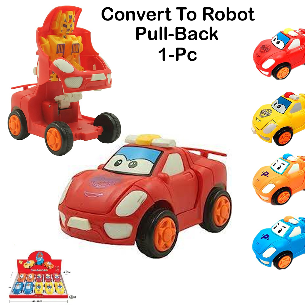 1 Pc - Pull Back Robot Car Toy - Push & Go Convert Robot Cars Toys For Kids Boys Girls Baby Babies Friction Powered Vehicle