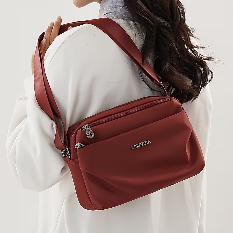Stylish Solid Color Women’s Shoulder Bag – Large Capacity Multi-Pocket Crossbody with Painted Wide Strap for Daily Use
