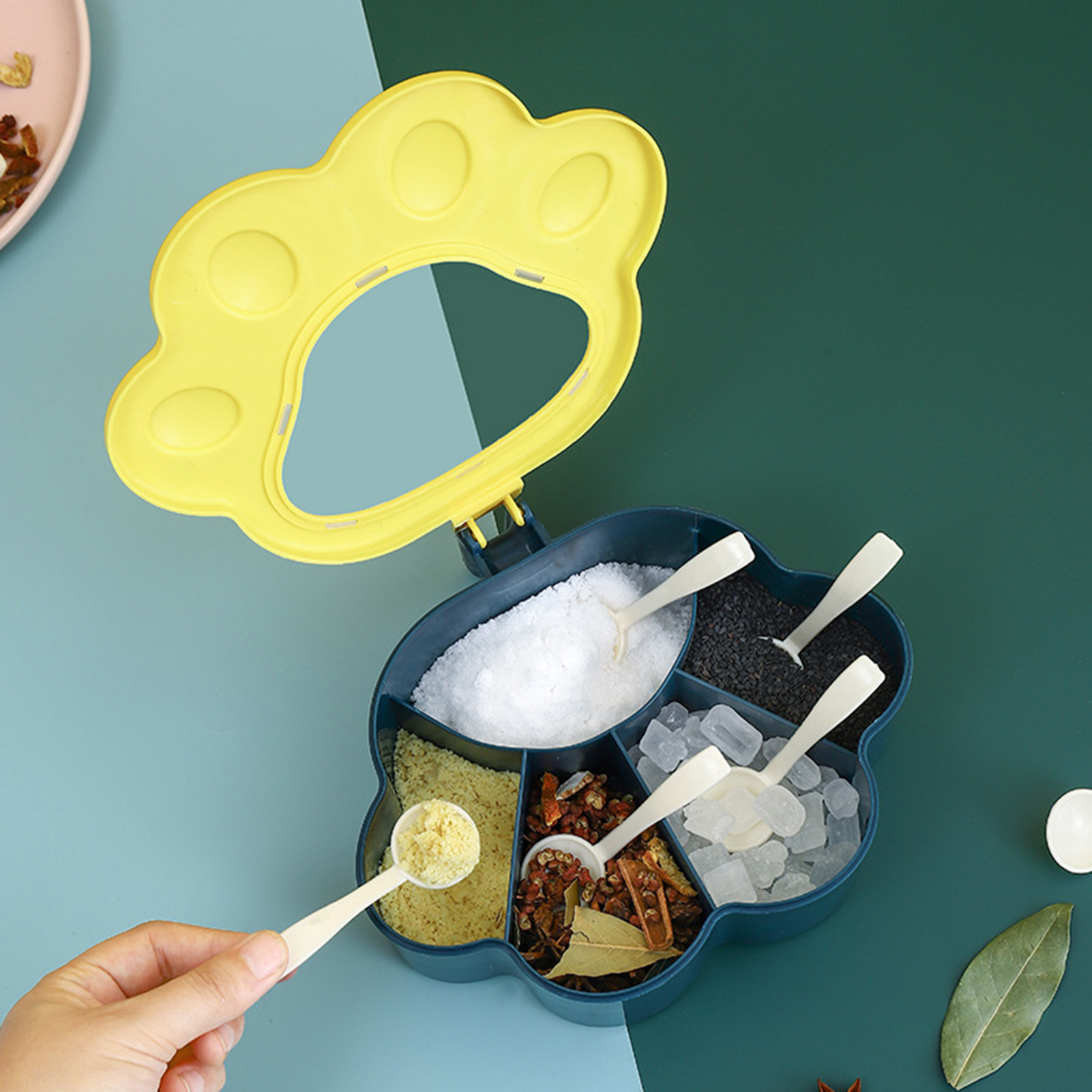 Spice Box Dustproof 5 Grids Spice Storage Jar Seasoning Box