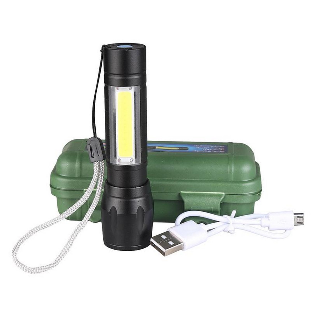 USB Rechargeable Waterproof Zoomable LED Flashlight Torch Tial Clip - Flashlight Rechargeable Telescopic Zoom Torch Mini LED Light & Cable