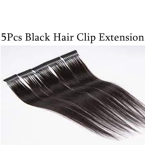 5Pcs Straight Synthetic Clip Hair Extensions- Black