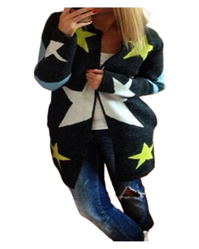 Blue Woolen Long Sleeve Loose Cardigan for Women - CH#WWC-00007