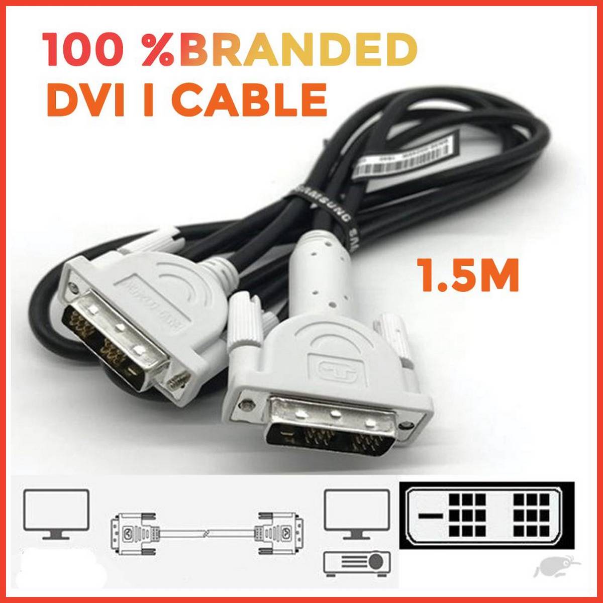 DVI To DVI Cable 1.8 Meters length DVI 18+1 to DVI 18+1 Cable Branded Stock 100 Orignal Daraz.pk