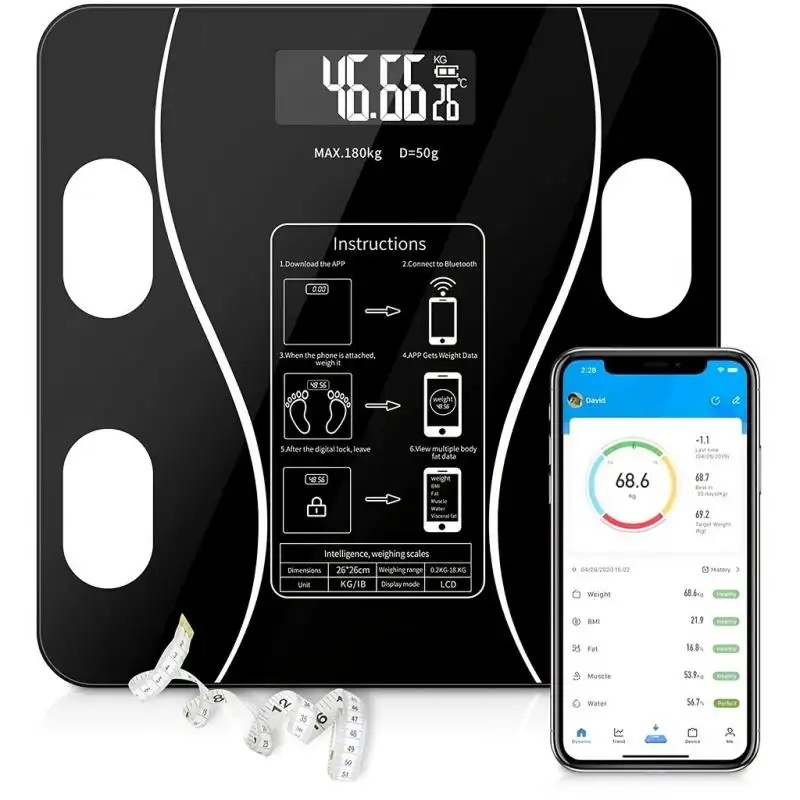 Electronic Digital Weight Scale and bluetooth 180Kg LED Display Weighing Machine for Home & Bathroom High Precision Sensor System for Accurate Results Tempered Glass Platform with Auto On/Off Function Stylish & Durable Design for Daily Body Measurement