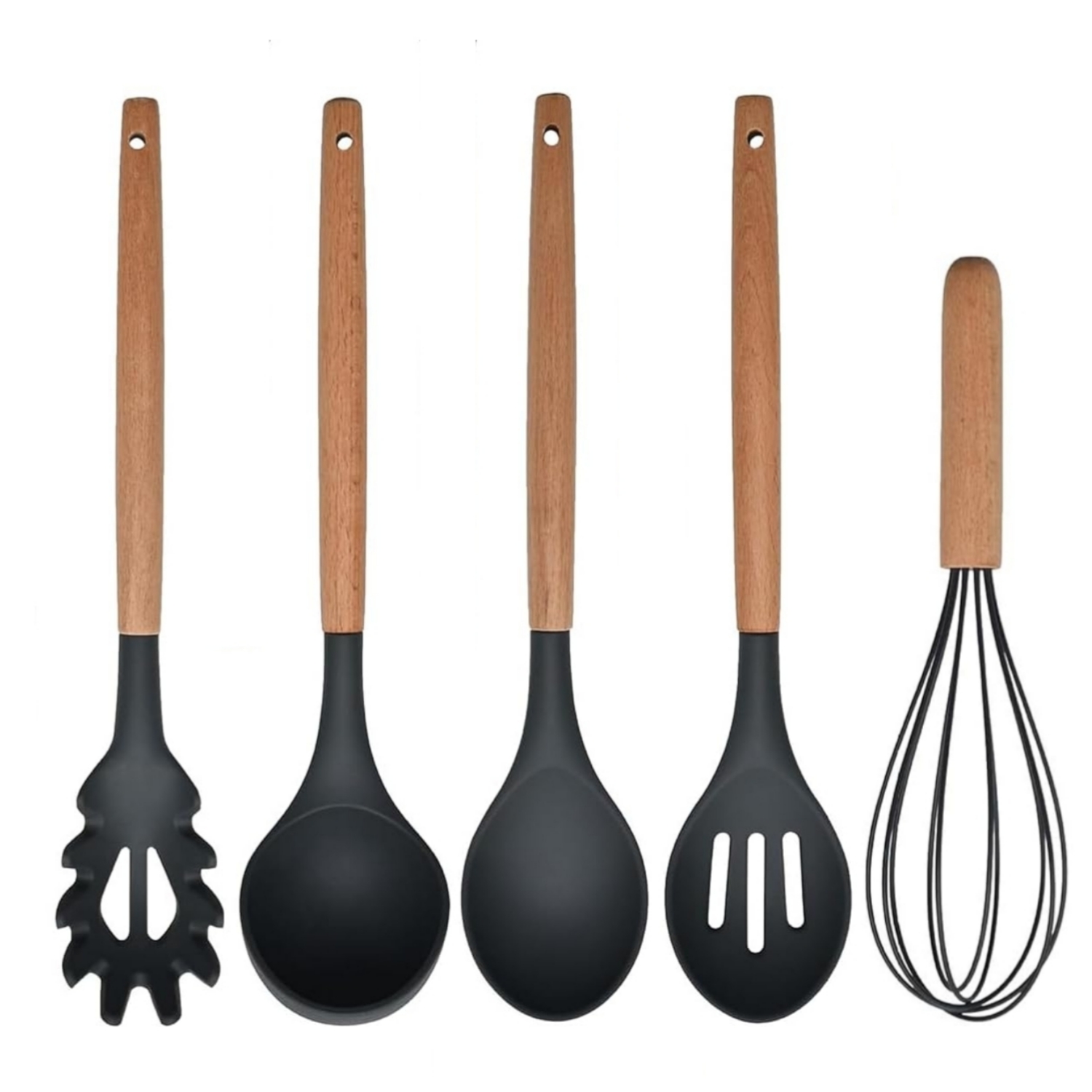 12 Pcs Silicone Cooking Utensils Set Wooden Handles Nonstick