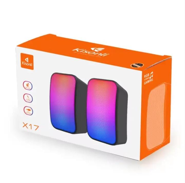 Kisonli X17 Speaker Gaming 2.0 Rgb Lights With Volume Control for Pc & Laptop