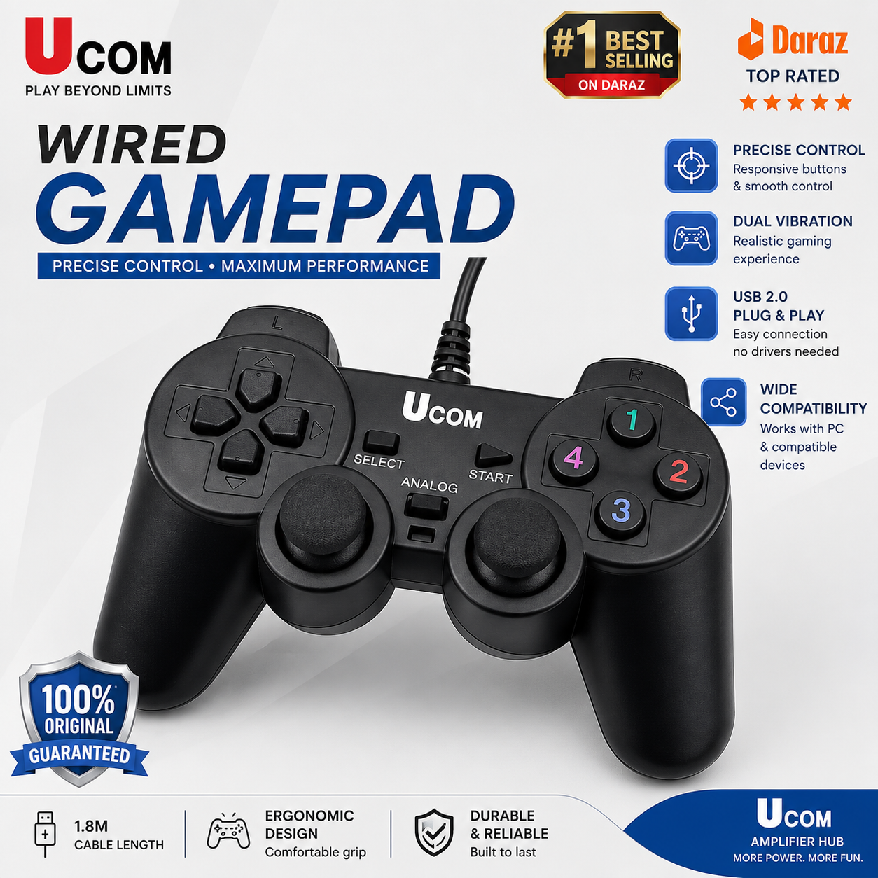 Branded JoyStick Wired USB 2.0 Black Gamepad Joystick Joypad Game Controller For PC Laptop Computer For Win7/8/10 XP
