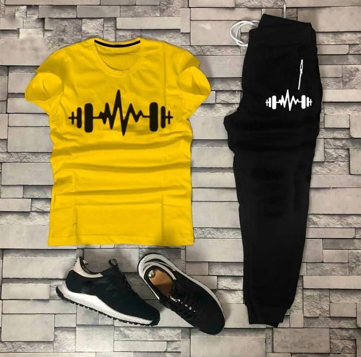 Pack of 2 | Black Summer Printed Tracksuit For Men & Boys | Soft & Comfortable Fabric Tshirts for men & Trouser Printed Tracksuit
