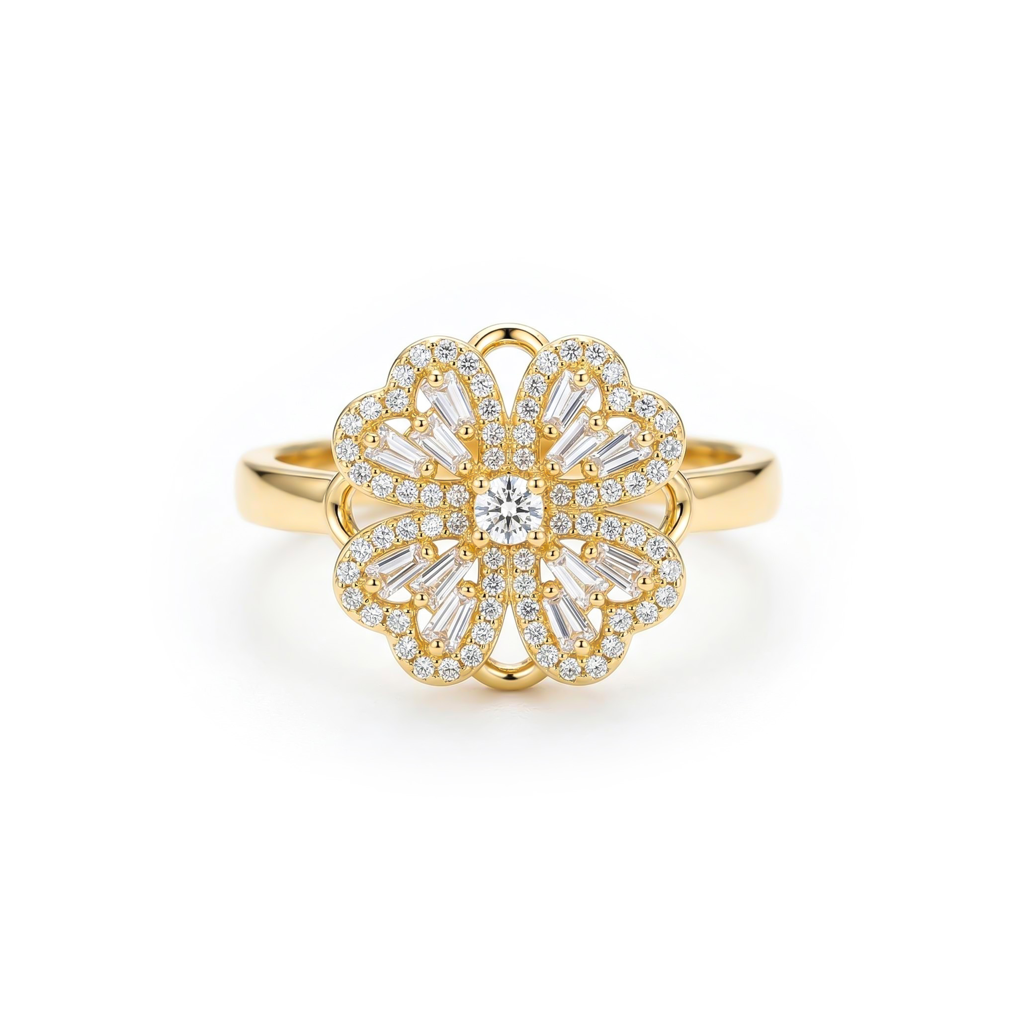Stunning Clover Spinning Ring with Diamond Accents, Adjustable Size, Women's Fashion Jewelry