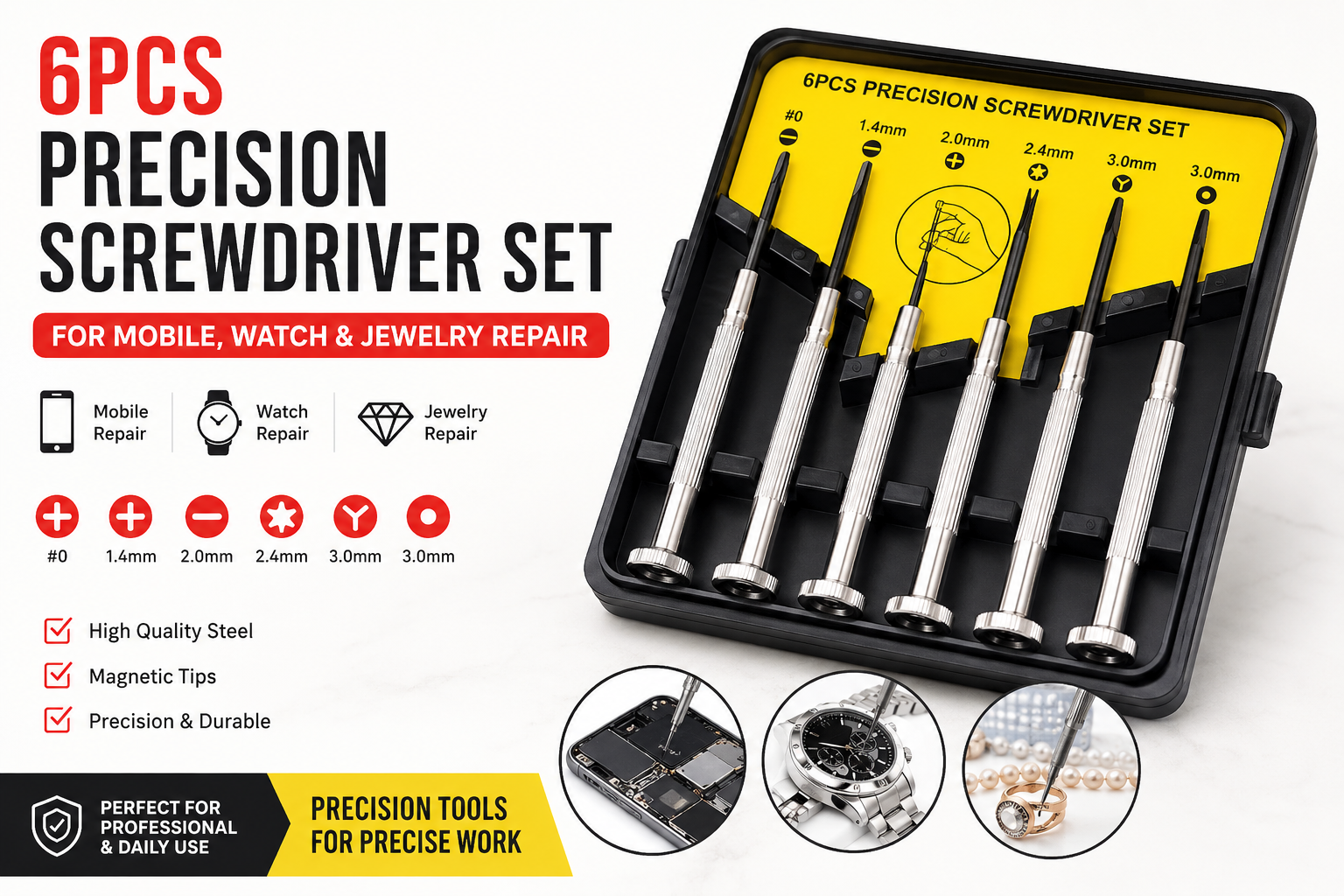 6PCS Precision Screwdriver Set for Mobile, Watch & Jewelry Repair | Mini Magnetic Repair Tool Kit | High Quality Steel Screwdrivers- Arsi Wholesale Hub