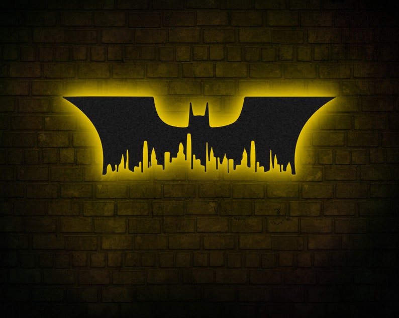 Batman-Inspired LED Wall Art Light with Multi-Color Option, 7mm Thick, Laser Cut, for Gaming and Home Decor