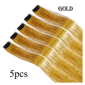 5Pcs Pack Sparkling Shiny Tinsel Hair Extensions - Gold