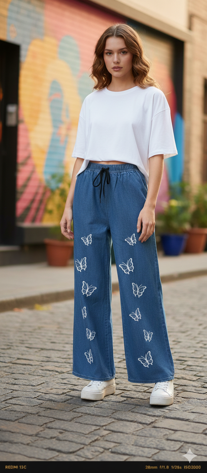 Printed Baggy Jeans for Girls | Women High Waist Wide Leg Denim Pants | Trendy Daily Wear  | baggy jeans for girls