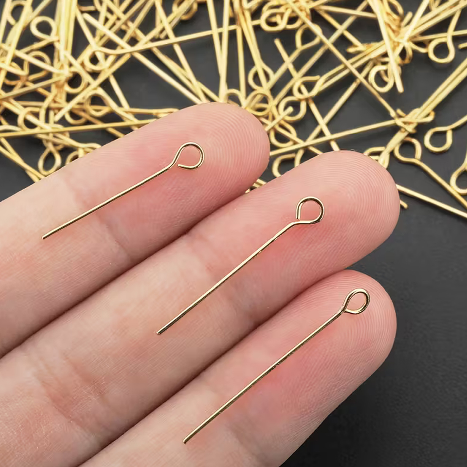100/200 PCS Golden Metallic Soft Eye Pins/Head Pins Secure Loop Design, Durable Crafting Accessories for Earrings, Necklaces, Bracelets, Pins for Jewelry Making, Earring Assembly Tool, Simple Functional Style, Polished Finish