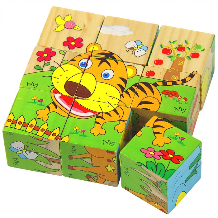 6 Sided Jungle Animals Cubical Wooden Puzzle for Kids KS