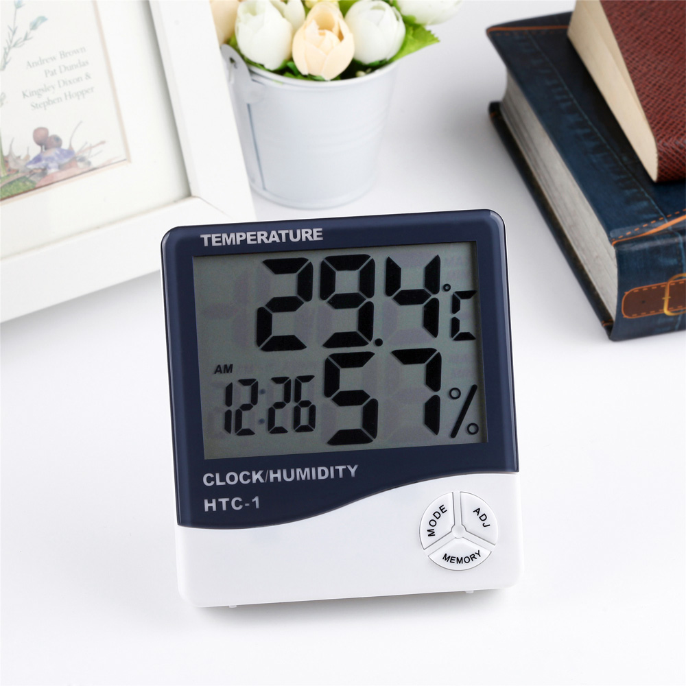HTC-1 Electronic Temperature Humidity Meter, For Medical Indoor Room LCD Digital Thermometer Hygrometer Weather Station Alarm Clock