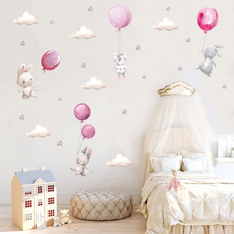 Cute Bunny Hearts Wall Stickers for Children Kids Rooms Girls Baby Room ...