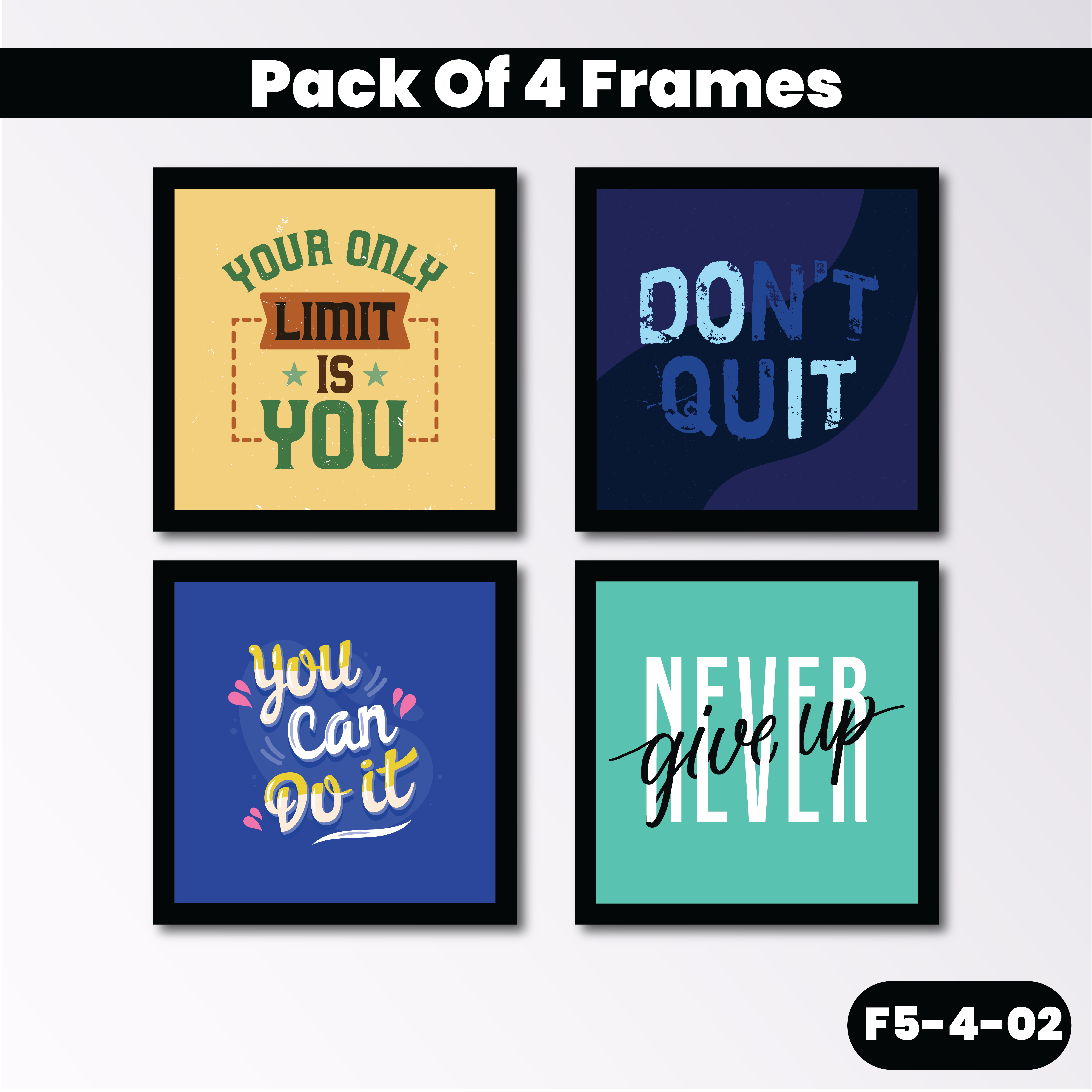 Set Of 4 Frames | Frames For Wall | Motivational Quotes Frames for Wall Office & Students  | Frames for Room Decoration |  Frames for Table & Wall Display Decor